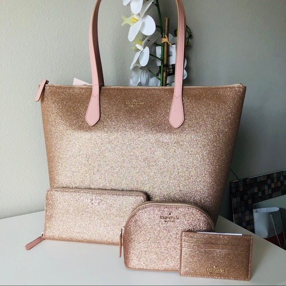 kate spade Handbags - KATE SPADE ROSE GOLD JOELEY LARGE TOTE 4PC SET